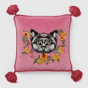古驰/Gucci 猫图案刺绣天鹅绒靠垫 482722 ZAF06 5675