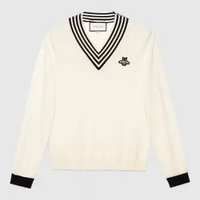古驰/Gucci 蜜蜂图案V领羊毛针织上衣 496442 X9I00 9515