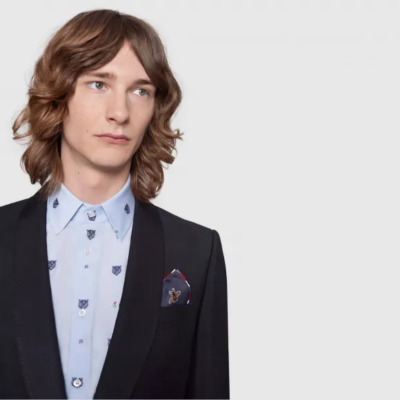 古驰/Gucci 蜜蜂印花真丝口袋方巾 497910_4G001_4000