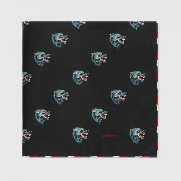 古驰/Gucci 狼头印花真丝口袋方巾  497914_4G001_1000