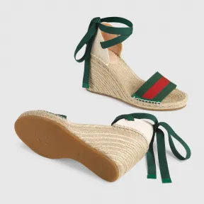 古驰/Gucci 条纹织带厚底草编鞋 525728_H91K0_8473