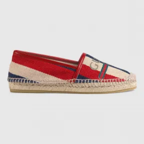 古驰/Gucci Gucci标识条纹织带帆布草编鞋 525882 9SP10 9094