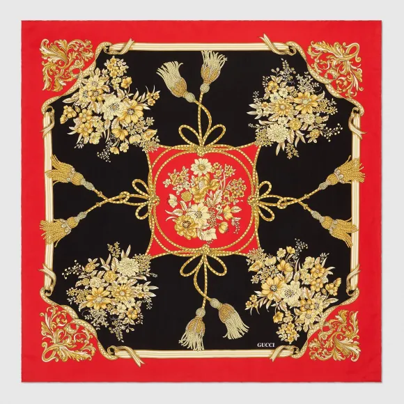 古驰/Gucci 花朵和流苏印花真丝方巾 551064 3G001 1074