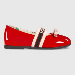 古驰/Gucci 幼儿Gucci条纹漆皮芭蕾舞鞋 552941 0IRA0 6566