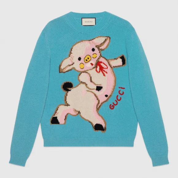 古驰/Gucci 女士饰小猪羊毛毛衣 553936 XKAG5 4318
