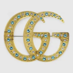 古驰/Gucci 饰水晶树脂双G胸针 566935 I7125 8488