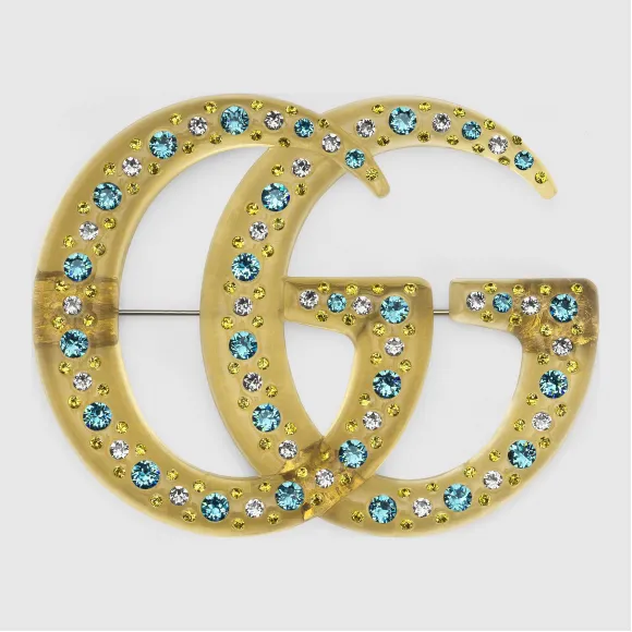 古驰/Gucci 饰水晶树脂双G胸针 566935 I7125 8488