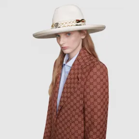 古驰/Gucci 饰链带细节宽边毛毡帽 567585_3HH19_9177