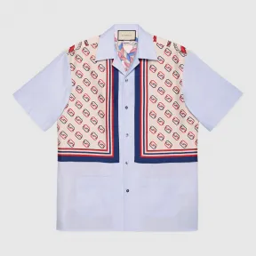 古驰/Gucci 牛津棉和真丝保龄球衫 575296 ZAB4B 4375