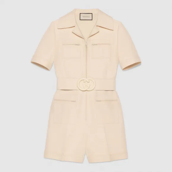 古驰/Gucci 饰腰带羊毛真丝混纺连体裤 587417 ZKD19 9205