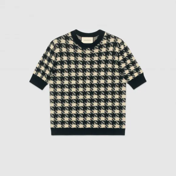 古驰/Gucci 千鸟格短袖毛衣 595697 XKAW9 9207