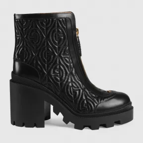 古驰/Gucci G菱形皮革中跟踝靴 602196_DKSD0_1000