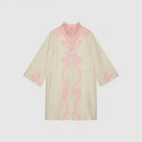 古驰/Gucci 女士 饰蕾丝短款亚麻土耳其长袍 605554-XDA0N-9618