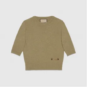 古驰/Gucci 橄榄绿饰马衔扣羊绒上衣 628389-XKBH9-3813