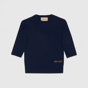古驰/Gucci 深蓝色饰马衔扣羊绒上衣 628389-XKBH9-4473