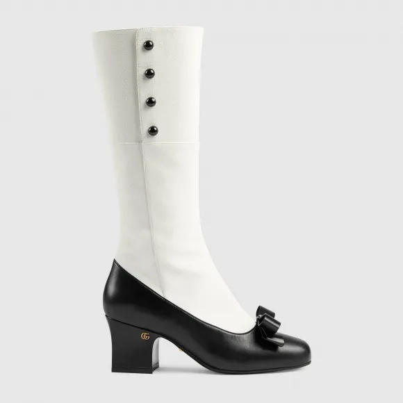 古驰/Gucci 女士水晶蝴蝶结中跟靴 637151-04JA0-1063