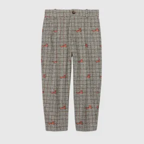 古驰/Gucci 儿童猫咪图案切丝羊毛裤子 653798-XWAPG-1023