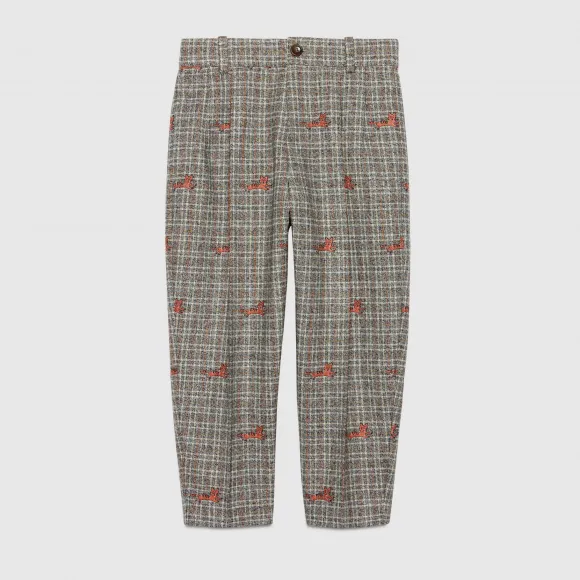 古驰/Gucci 儿童猫咪图案切丝羊毛裤子 653798-XWAPG-1023