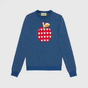 古驰/Gucci 中国专享男士心苹果图案棉毛混纺毛衣 664362-XKBYY-4684 