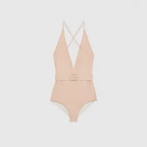 古驰/Gucci 双 G 闪亮平纹针织连体泳衣 665724-XHAD7-5735