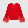 古驰/Gucci 饰羽毛真丝马海毛毛衣 红色 女士 670624-XKB1V-6429