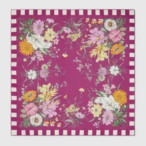 古驰/Gucci 花卉印花真丝围巾 紫色和象牙白色  681671-3G001-5278