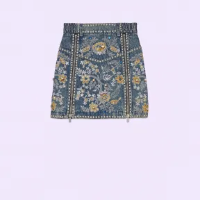 古驰/Gucci 饰刺绣铆钉牛仔半裙 714228-XDB5T-4452