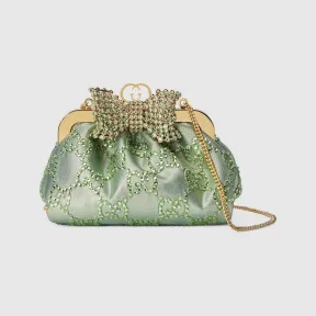 古驰/Gucci 薄荷绿饰蝴蝶结云纹织物手袋 725862-FAB6Y-3144
