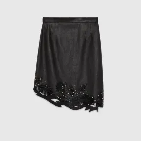 古驰/Gucci 带有蟒蛇图案的皮革迷你裙 730468-XAAFJ-1000