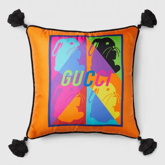 古驰/Gucci 特艺彩色Gucci兔子印花真丝靠枕 731617-ZAL6P-2345