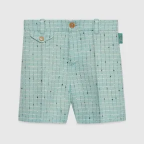 古驰/Gucci 浅蓝色儿童格纹棋盘格羊毛长裤 737828-XWAX5-4644