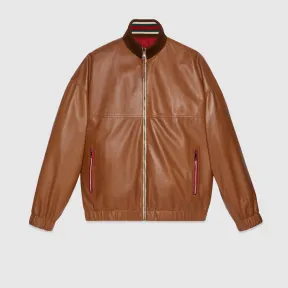 古驰/Gucci 皮革飞行员夹克 741435-XNAWY-2487