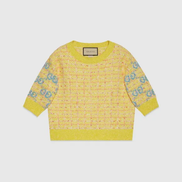 古驰/Gucci 黄色饰GG嵌花棉质上衣 749026-XKDCZ-7782