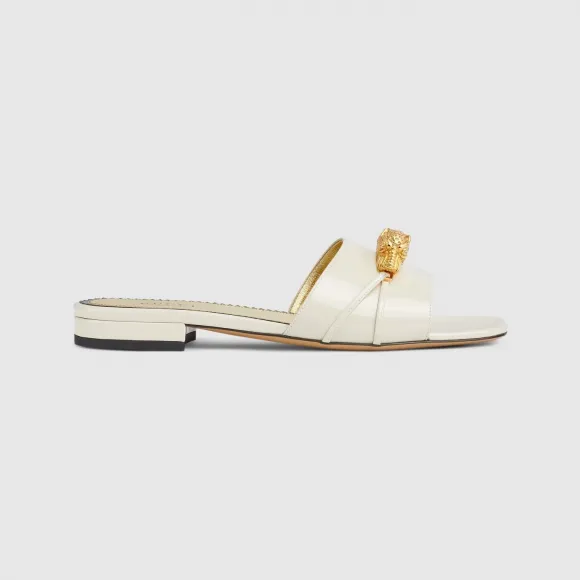 古驰/Gucci 白色皮革饰配件女士凉拖 750509-CLG00-9022