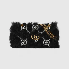 古驰/Gucci 黑色柔软织物GG Marmont系列刺绣小号手袋 752026-AACC3-1067