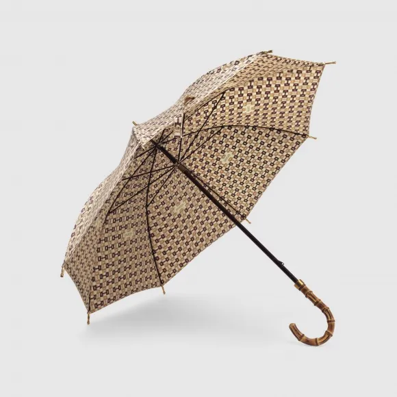 古驰/Gucci 米色和棕色Gucci马衔扣印花尼龙雨伞 756003-FACFA-8494
