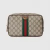 古驰/Gucci 米色和乌木色GG Supreme帆布Gucci Savoy系列饰织带洗漱包 760019-96IWT-8745