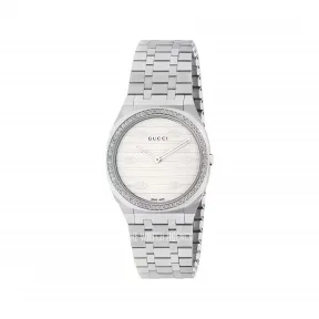 古驰/Gucci 25H Quartz Diamond Silver Dial Ladies Watch YA163503