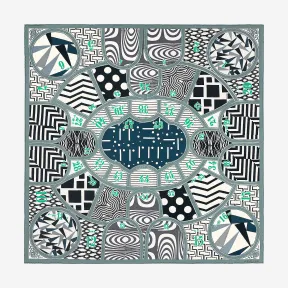 爱马仕/Hermes 灰色 “丝巾棋盘游戏”90厘米方巾 H003229S_11