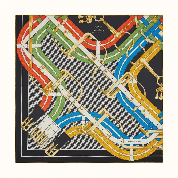 爱马仕/Hermes “细节图之马嚼锁环衬衫”90厘米水洗方巾 H073414S-16