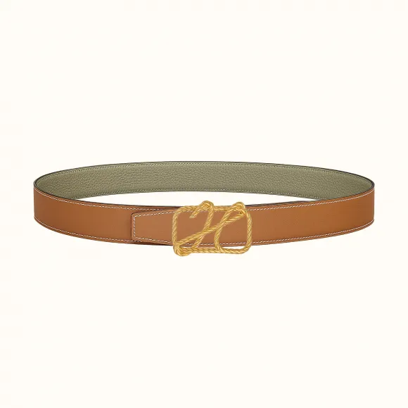 爱马仕/Hermes Cordage皮带扣&双面皮腰带32毫米 H081676CC06-H073996CAAG095