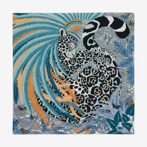 爱马仕/Hermes 蓝色 “羽冠捷豹”140厘米披肩 H243168S_05