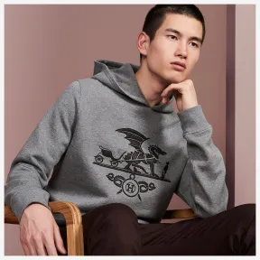 爱马仕/Hermes 橙色 “藏书章Dragon”连帽套头衫，饰有皮革拼贴细节 H947546HA1DXS