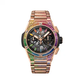 宇舶/Hublot Big Bang系列 42MM 缎面及抛光18K王金镶嵌120颗彩色宝石：红宝石、粉色蓝宝石、紫水晶、蓝色蓝宝石、蓝色托帕石、沙弗莱石、黄色蓝宝石和橙色蓝宝石 自动机械机芯 男表 451.OX.1180.OX.3999