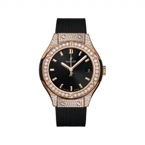 宇舶/Hublot 经典融合系列 33MM 抛光18K王金镶嵌114钻石，重0.6拉 石英机芯 女表 581.OX.1480.RX.1704