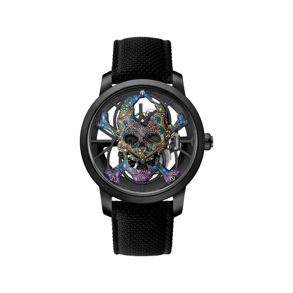 雅克德罗/Jaquet Droz 骷髅镂空陀飞轮腕表 (Tourbillon Skelet Skull) 42.30 MM 黑色陶瓷表壳. 自动机械机芯 男表 J0135250101