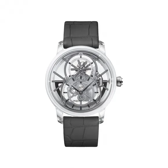 雅克德罗/Jaquet Droz 骷髅镂空陀飞轮腕表 (Tourbillon Skelet Skull) 42 MM 合成蓝宝石水晶表壳. 18K白金防水管和护轴 自动机械机芯 男表 J0135270021