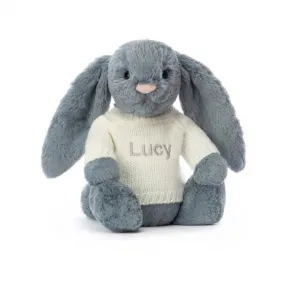 邦尼兔/Jellycat Bashful Dusky Blue Bunny with Personalised Cream Jumper JUMPCBAS3DUSKB