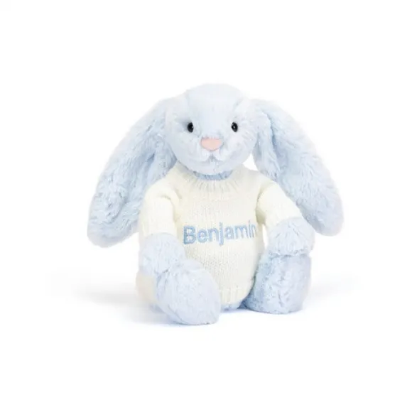 邦尼兔/Jellycat Bashful Blue Bunny with Personalised Cream Jumper JUMPCBAS4BB