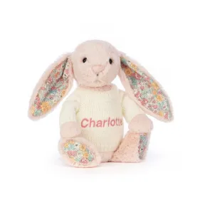 邦尼兔/Jellycat Blossom Blush Bunny with Personalised Cream Jumper JUMPCBL3BLU